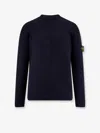 Stone Island Crew-neck Wool Blend Sweater With Logo Patch In Blue