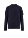Stone Island Crew-neck Wool Blend Sweater With Logo Patch In Blue