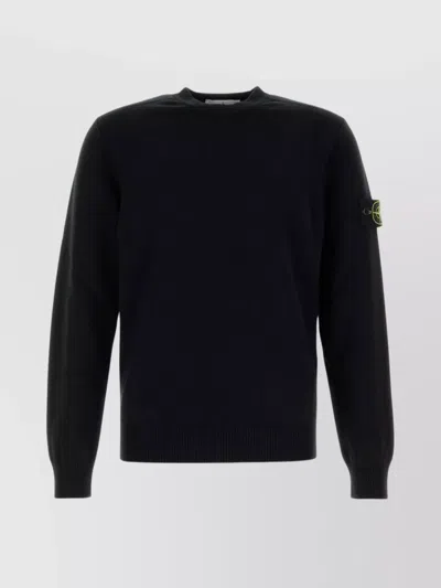 Stone Island Wool Blend Sweater With Ribbed Cuffs And Hem In Black