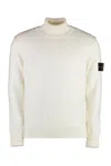 Stone Island Ribbed Knit Turtleneck Sweater With Signature Patch In White