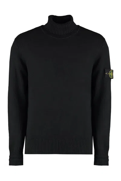 Stone Island Wool Blend Turtleneck Sweater In Black