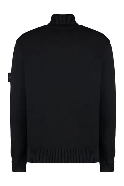 Stone Island Wool Blend Turtleneck Sweater In Black