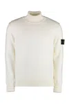 Stone Island Ribbed Knit Turtleneck Sweater With Signature Patch In Green