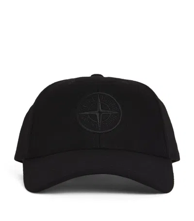 Stone Island Wool-blend Water-repellent Baseball Cap In Black