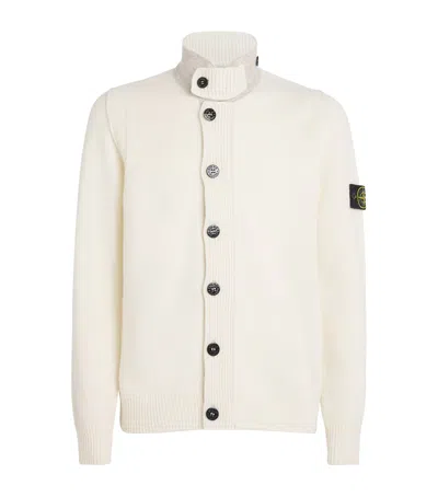 Stone Island Wool-blend Zip-up Cardigan In White