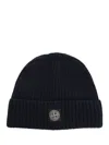 Stone Island Light Wool Knitted Beanie With Compass Patch Accessories In Black