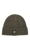 Stone Island Mens Green Brand-patch Ribbed Wool Beanie In Green