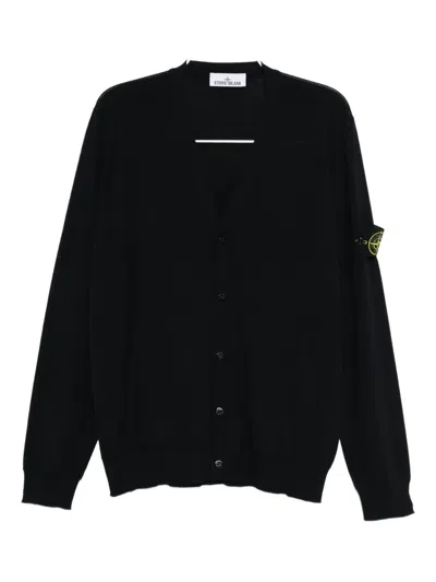 Stone Island Wool Cardigan In Black