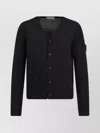 Stone Island Wool Cardigan With Ribbed Profiles And Pockets In Black