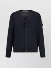 Stone Island Wool Cardigan With Ribbed Profiles And Pockets In Blue