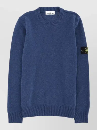 Stone Island Wool Crew Neck Long Sleeve Sweater In Blue