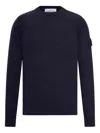 Stone Island Crew-neck Jumper With Reverse Stitch Details In Blue