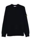 Stone Island Ribbed-knit Virgin Wool Sweater With Signature Patch In Blue