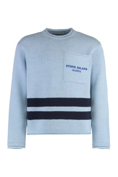 Stone Island Wool Crewneck Sweater In Blue