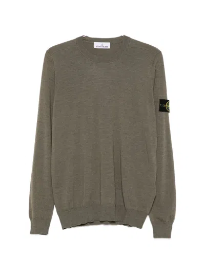 Stone Island Wool Crewneck Sweater In Green
