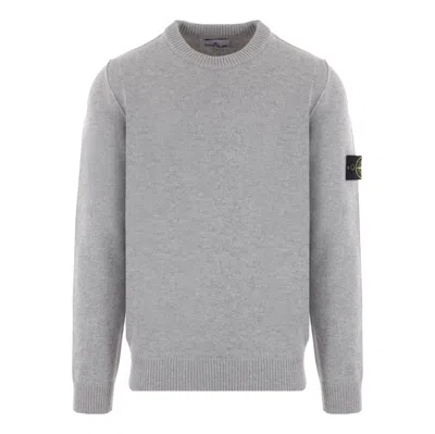 Stone Island Grey Ribbed Knit Crewneck Sweater In White