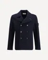 Stone Island Mens Navy Blue Felted Double-breasted Wool Jacket In Blue