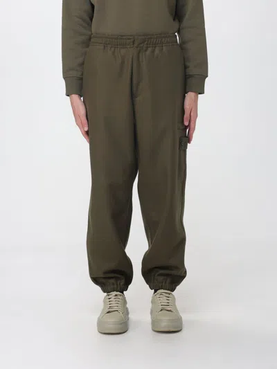 Stone Island Wool Flannel Jogging Trousers With Compass Logo In Green