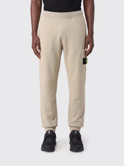 Stone Island Wool Jogging Trousers With Compass Logo And Elasticated Waist In Neutral