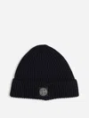 Stone Island Ribbed Knit Fisherman Beanie With Turn-up Cuff In Black