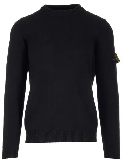 Stone Island Wool Knit Crew-neck Sweater In Black