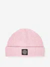 Stone Island Ribbed Logo-patch Beanie In Pink