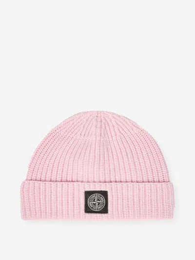 Stone Island Ribbed Logo-patch Beanie In Pink