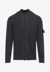 Stone Island Ribbed Zip-up Sweater With High Collar In Gray