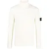 Stone Island Ribbed Knit Turtleneck Sweater With Signature Patch In White