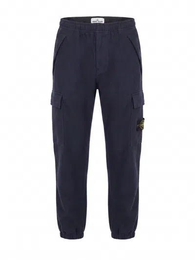Stone Island 3100050 Wool Nylon Flannel-tc Loose-fit Sweatpants With Elasticized Cuffs In Blue