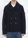 Stone Island Mens Navy Blue Felted Double-breasted Wool Jacket In Blue