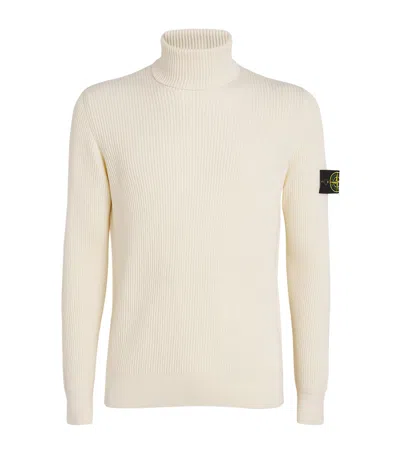 Stone Island Wool Turtleneck Sweater In White