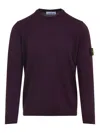 Stone Island Crew Neck Wool Sweater With Ribbed Texture In Purple