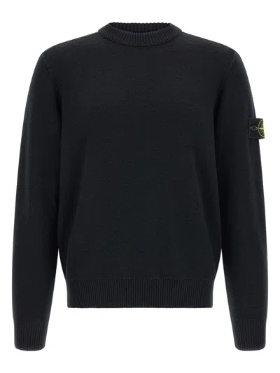 Stone Island Virgin Wool Crew Neck Sweater In Black