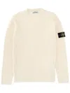 Stone Island Ivory Ribbed Knit Sweater With Crew Neckline In Neutral