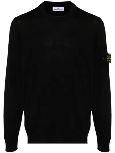 Stone Island Wool Sweater With Iconic Logo Patch And Refined Fit In Black