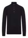 Stone Island High Collar Pullover With Buttoned Placket And Logo Patch In Black