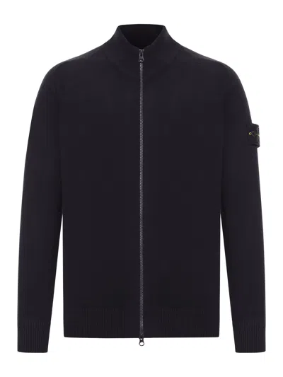STONE ISLAND WOOL SWEATER WITH ZIP AND LOGO