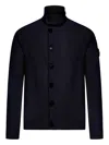 Stone Island Wool Turtleneck Cardigan In Blue