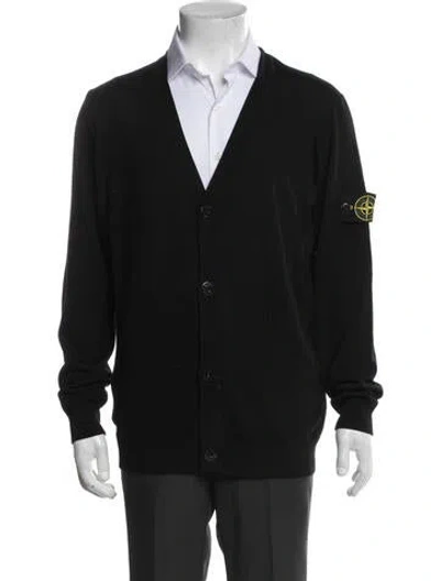 Pre-owned Stone Island Wool V-neck Cardigan In Black