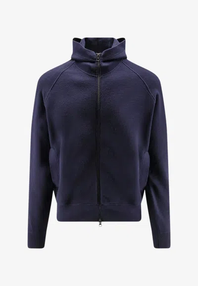 Stone Island Wool-blend Zip-up Hooded Sweatshirt In Blue