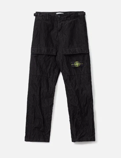 Stone Island Wrinkled Corduroy 500-tc Cargo Trousers In Black