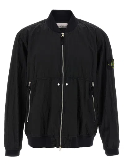 STONE ISLAND STONE ISLAND WRINKLED NYLON BOMBER JACKET WITH ZIP POCKETS
