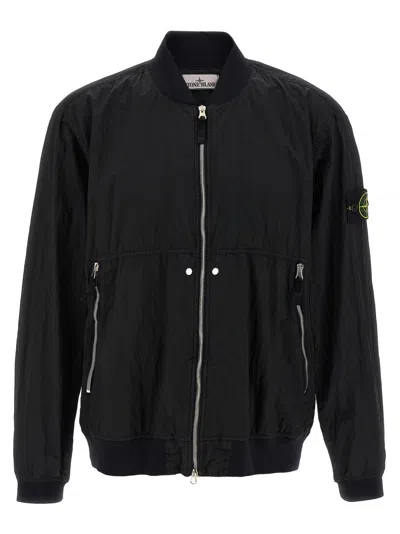 STONE ISLAND WRINKLED NYLON BOMBER JACKET WITH ZIP POCKETS