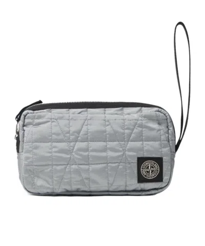 Stone Island Wrist Pouch With Inner Compartments And Zipper In Gray