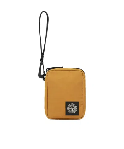 Stone Island Wrist Wallet In Double Coated Cotton Ripstop In Yellow
