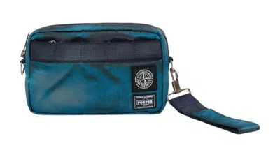 Pre-owned Stone Island X Porter Hand Corrosion On Nylon Twill Pouch In Blue