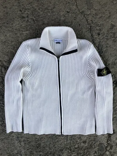 Pre-owned Stone Island X Vintage Stone Island Knit Full Zip Sweater 90's In White