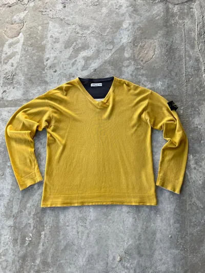 Pre-owned Stone Island X Vintage Stone Island V-neck Knitwear Yellow Sweater Size Xl