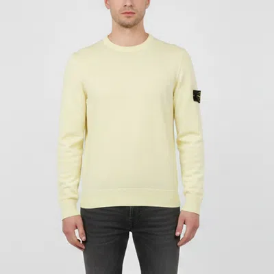 Pre-owned Stone Island Yellow Logo Patch Knit Crew Neck Sweater M